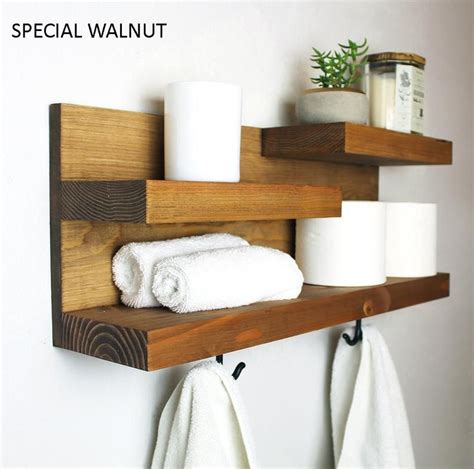 Wood Bathroom Shelf with Hooks – Everything Bathroom