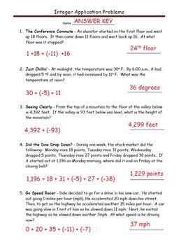 Adding Subtracting Integers Word Problems Worksheet And Answer Key