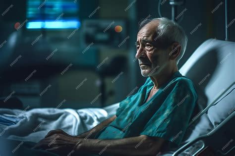 Premium Ai Image A Old Man In A Hospital Bed With A Light Shining On Him