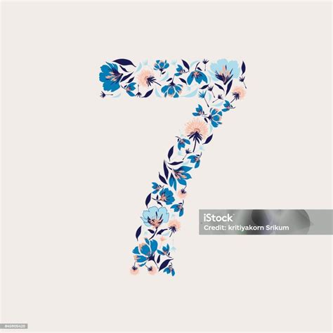 Floral Number Seven Stock Illustration Download Image Now Alphabet