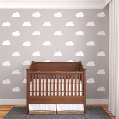 25 White Nursery Cloud Vinyl Wall Decals