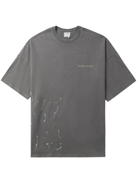 Musium Div Paint Splatter Logo Print Cotton T Shirt Grey FARFETCH