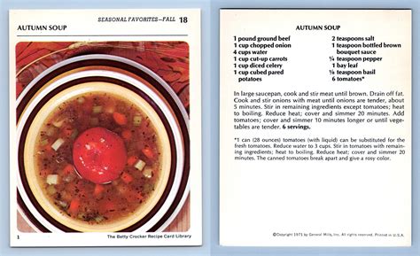 Autumn Soup 18 Seasonal Favorites Betty Crocker 1971 Recipe Card