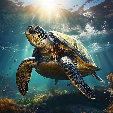 Majestic giant sea turtle swimming in the ocean by Ayad M - Playground