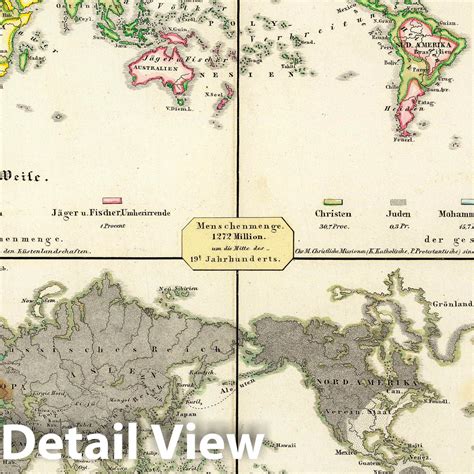 Historic Map 1848 Verschiedenes Zur Anthropographie Vintage Wall