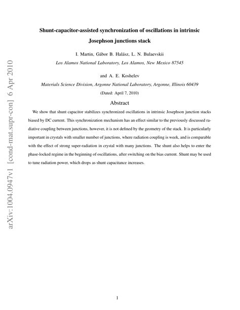 PDF Shunt Capacitor Assisted Synchronization Of Oscillations In