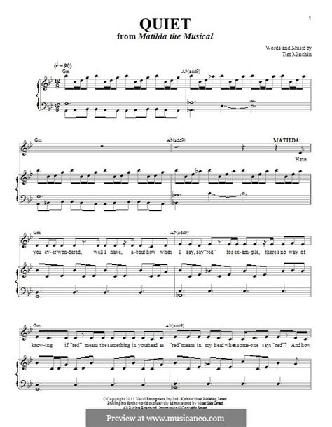 Quiet (from Matilda the Musical) by T. Minchin - sheet music on MusicaNeo