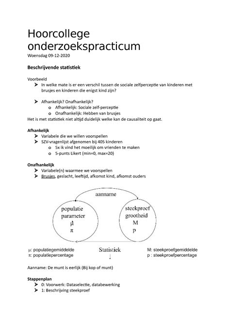 Aantekeningen Practicum Hoorcollege Onderzoekspracticum Woensdag