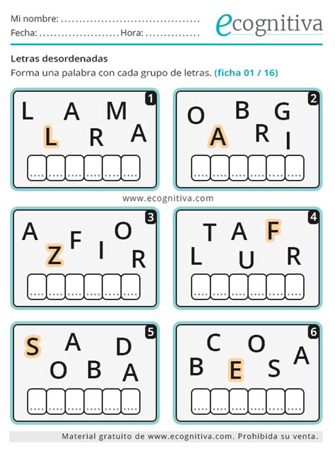 Letras Desordenadas Estimulaci N Cognitiva