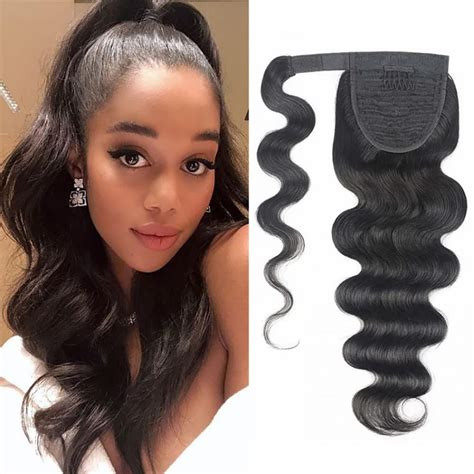 Natural Black Body Wave Real Human Hair Ponytail Extension