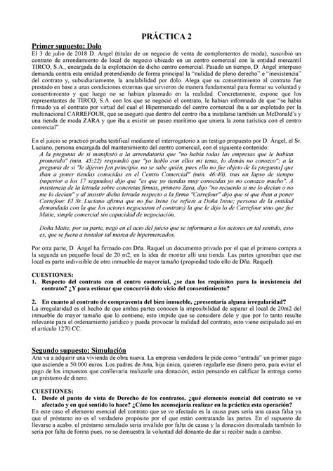 Pr Ctica Contratos Pdf Pr Ctica Primer Supuesto Dolo El De