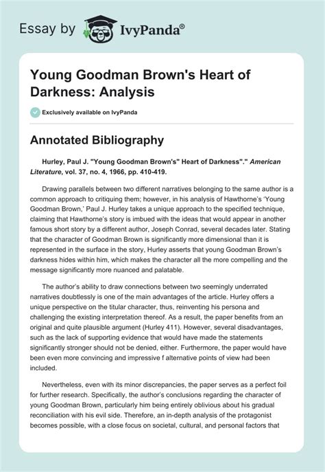 Young Goodman Browns Heart Of Darkness Analysis 302 Words