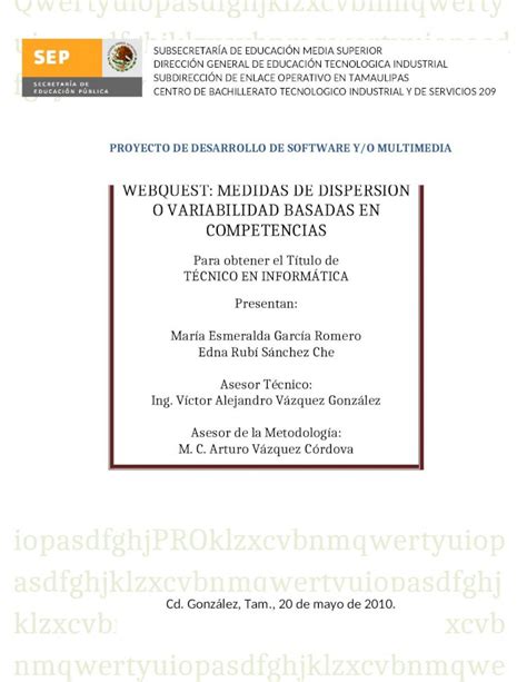 Docx Proyecto De Investigaci N Webquest Medidas De Dispersi N O