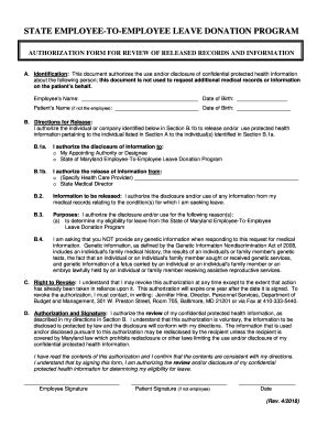 Fillable Online HIPAA Form Emp To Emp Leave Donation Program HIPAA