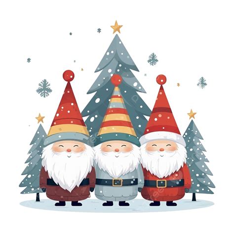 Hermosa Tarjeta De Navidad De Diseño Plano Con Ilustración De Gnomos