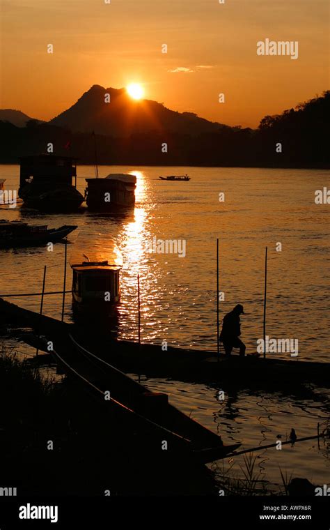 laos luang prabang sunset  mekong river stock photo alamy