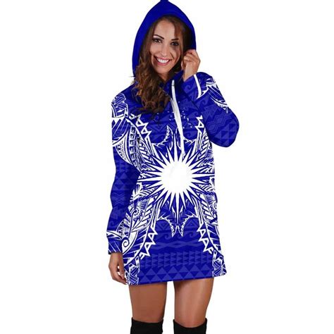 Marshall Islands Polynesian Hoodie Dress Map Blue