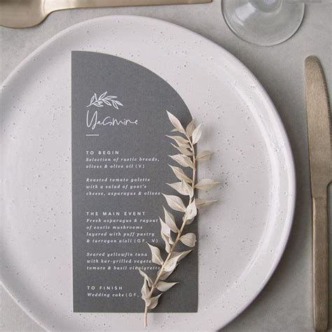 Half Arch Grey Wedding Menu Wedding Menus Design Wedding Menu Menu