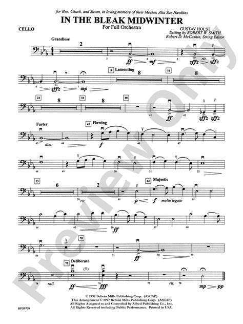 In The Bleak Midwinter Cello Cello Part Digital Sheet Music Download