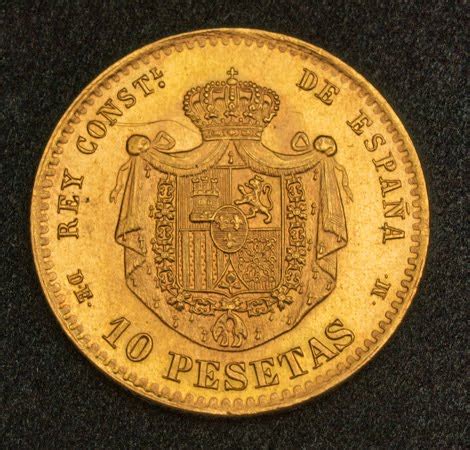 Spanish Gold Coins 10 Pesetas Gold Coin of 1878 Alfonso XII King of ...