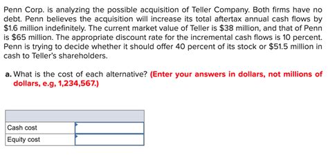 Solved Penn Corp Is Analyzing The Possible Acquisition Of Chegg