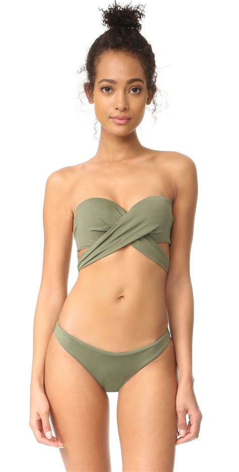 Peixoto Bella Top Shopbop Olive Green Swimsut Strapless Bikini