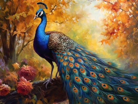 Premium Photo A Peacock With Its Feathers Spread Out In Front Of A