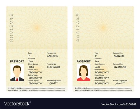 Male And Female Open Passports Identity Document Vector Image