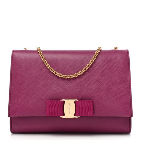 Salvatore Ferragamo Calfskin Mini Miss Vara Bow Chain Bag Sangria