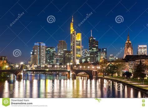 View Of Frankfurt Am Main Skyline At Dusk Germany Stock Photo Image