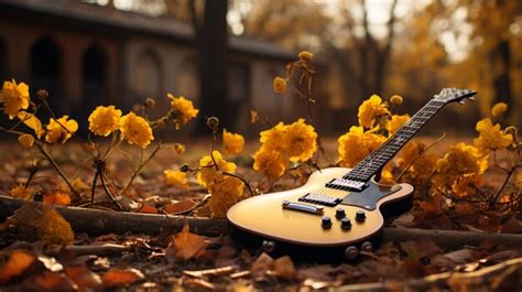 Premium Photo | Guitar on the autumn leaves