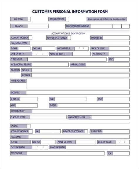 Printable New Customer Information Form