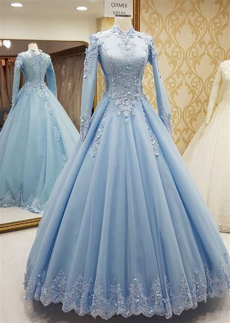 Light Blue Formal Occasion Dress With Long Sleeves On Luulla