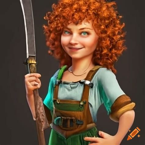 Curly Ginger Haired Female Gnome In Overalls With Sword On Craiyon