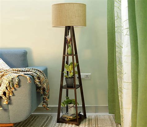 Buy Walnut Wooden Floor Lamp With Shelf Natural Jute Shade At Off