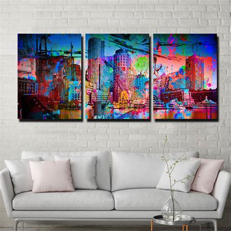 Abstract Boston Skyline Canvas Set – Legendary Wall Art