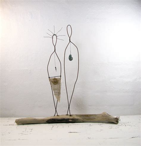 Rustic House Decor Wire Sculpture Couple - Driftwood Wire Art - Peace Sign Sculpture - Wedding ...