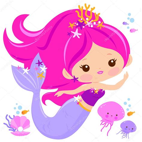 Hermosa sirena y animales marinos Ilustración vectorial 2023