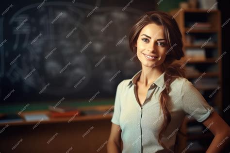 Premium Ai Image Beautiful Female Teacher Smiling In The Classroom