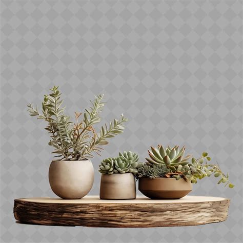 Premium Psd Png Succulents In A Stoneware Pot On A Wooden Trestle