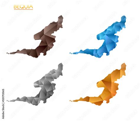 Set of vector polygonal maps of Bequia. Bright gradient map of island ...