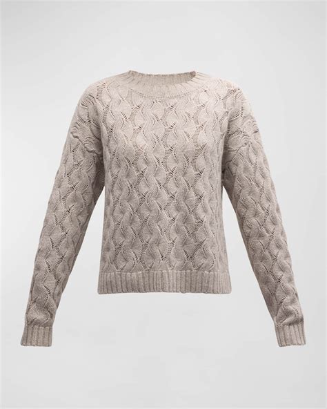 Cashmere Cable Knit Crewneck Sweater Neiman Marcus