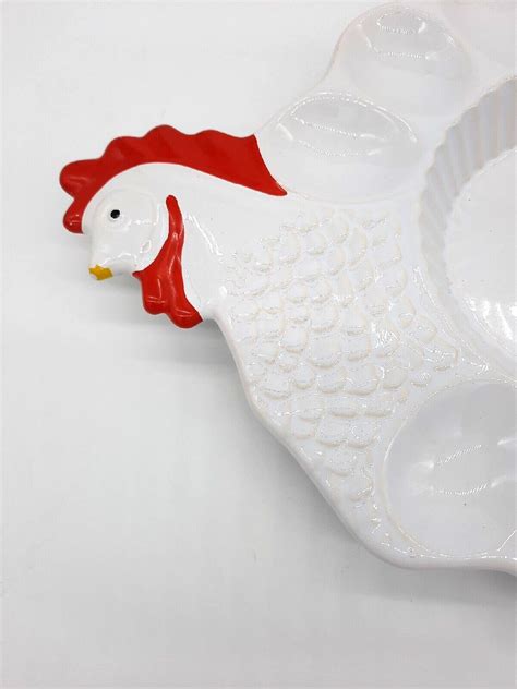 Vintage White Ceramic Rooster Shaped Egg Platter Serving Dish Ebay