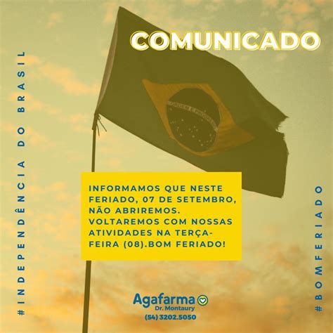 Informamos que neste feriado 07 de setembro não abriremos Voltaremos