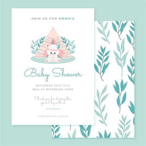 Invitaci N De Baby Shower Con Oso De Peluche Dibujado A Mano Vector