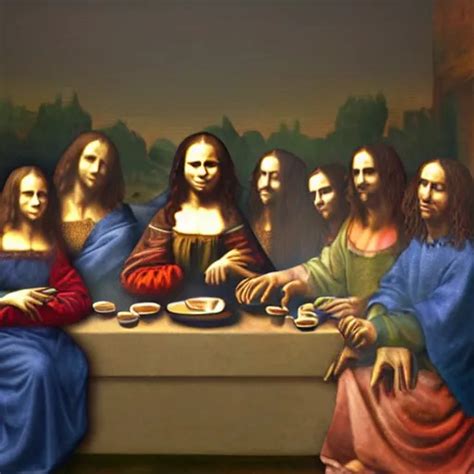 KREA Mona Lisa Smoking Weed The Last Supper Oil Painting Highly