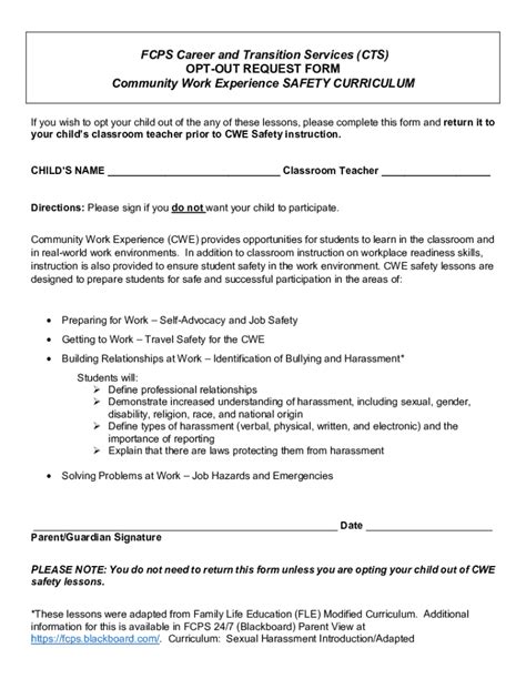 Fillable Online Opt Out Request Form Modified Lessons For Grades 1 6