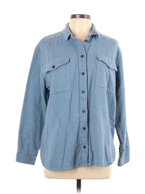 Madewell 100 Cotton Polka Dots Blue Long Sleeve Button Down Shirt Size