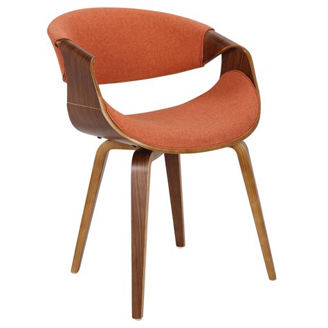 Curvo Mid Century Modern Diningaccent Chair In Walnut And Orange