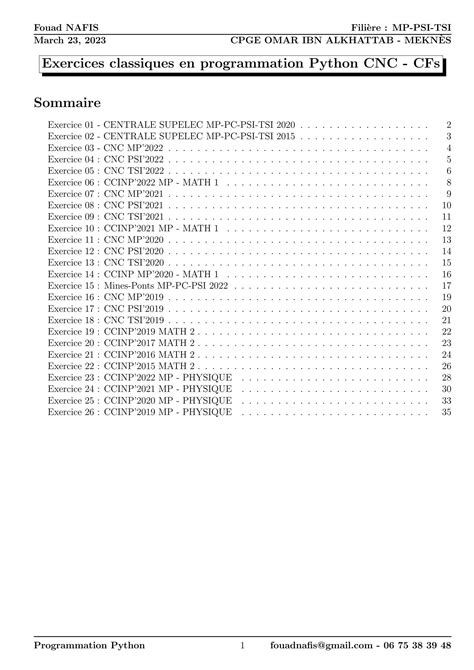 SOLUTION Exercices Classiques En Programmation Python Cnc Ccinp